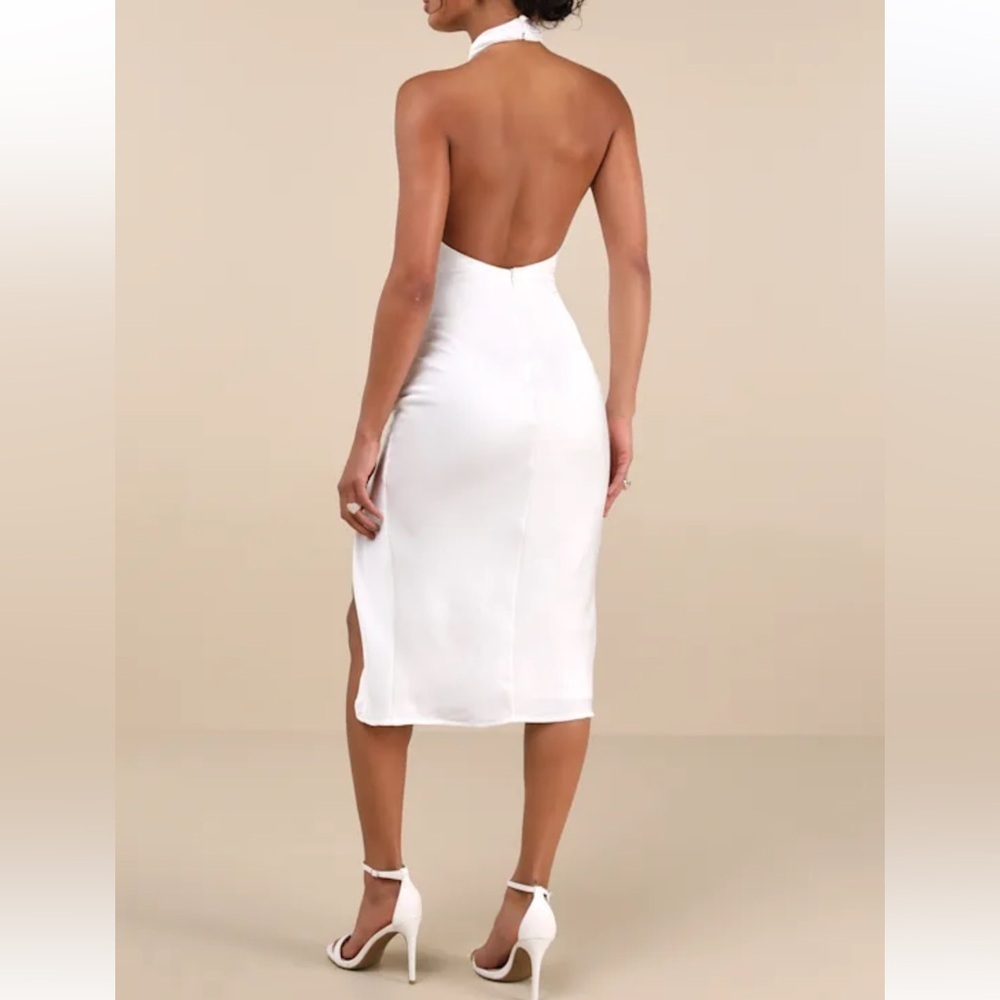 Lulus White Satin Halter Dress, Medium - Picture 2 of 5